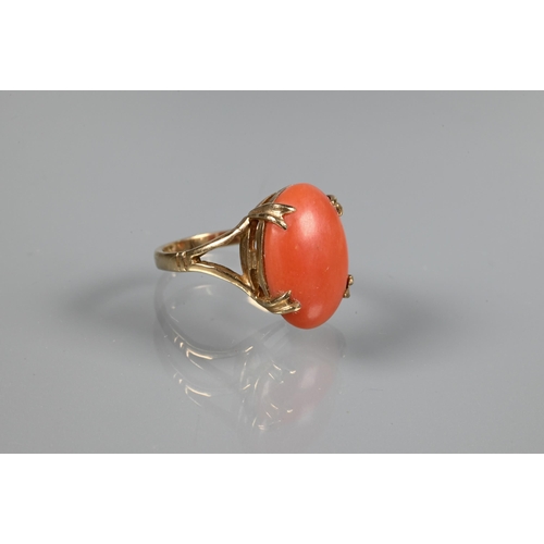 271 - A 9ct yellow gold oval coral ring, size M; a graduated row of cultured pearls knotted throughout ont... 