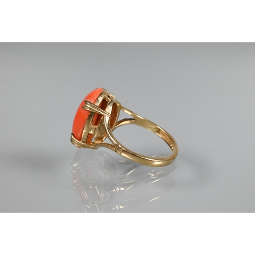 271 - A 9ct yellow gold oval coral ring, size M; a graduated row of cultured pearls knotted throughout ont... 