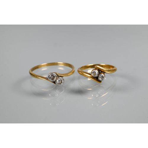 279 - Two 18ct yellow gold diamond crossover rings each set with two diamonds, one size T 1/2, one J 1/2 (... 