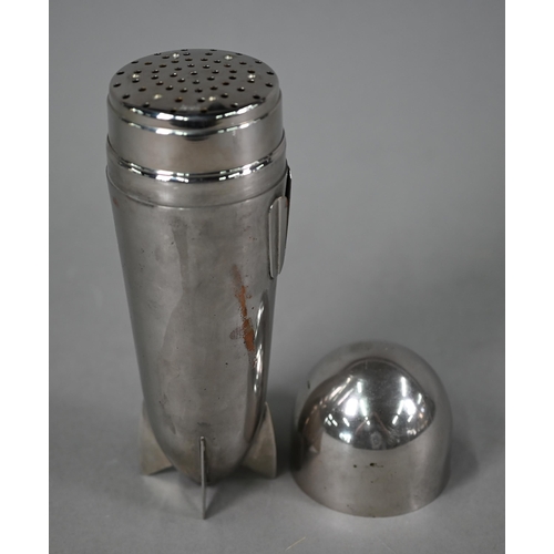 38 - A German Art Deco silver plated on copper novelty cocktail shaker, modelled as a Zeppelin airship, t... 