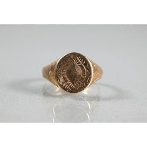 391 - A 9ct yellow gold signet ring with Art Deco style decoration, size R 1/2, approx 5.7g to/w a 9ct yel... 