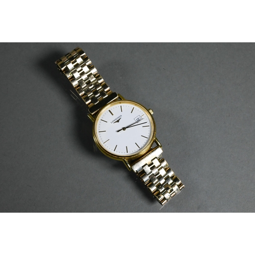 400 - A Longines wristwatch, rolled gold with white dial, circa 2005 - boxed with papers