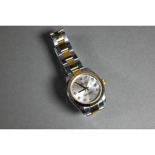 402 - A ladies Rolex Oyster perpetual datejust wristwatch, stainless steel with bi-colour bracelet, the ch... 