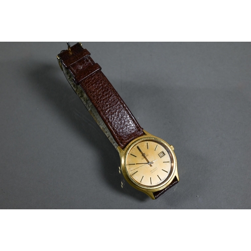 406 - An Omega De Ville (quartz) gents wristwatch, the gilt dial with date aperture within 3 mm dai. case ... 