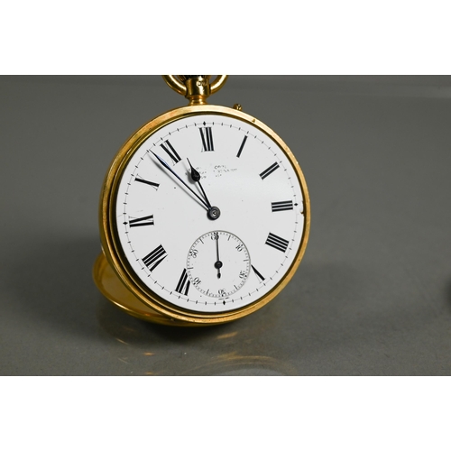 410 - A Victorian 18ct gold cased open face fob watch by George Cook, London, the white enamelled dial wit... 