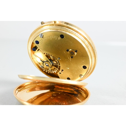 410 - A Victorian 18ct gold cased open face fob watch by George Cook, London, the white enamelled dial wit... 