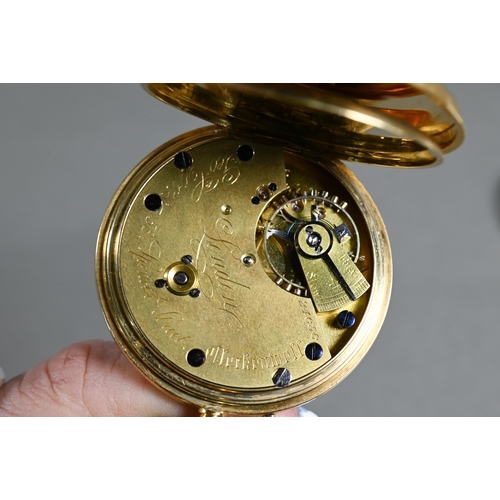 410 - A Victorian 18ct gold cased open face fob watch by George Cook, London, the white enamelled dial wit... 