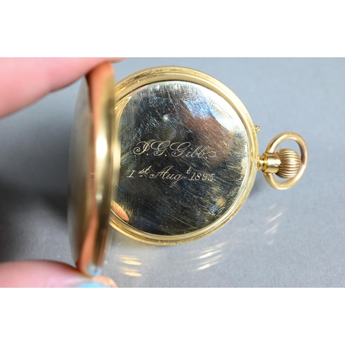 410 - A Victorian 18ct gold cased open face fob watch by George Cook, London, the white enamelled dial wit... 