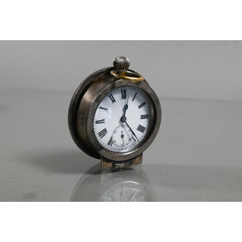 411 - A small steel cased fob watch, the white enamelled dial with roman numerals with subsidiary seconds,... 