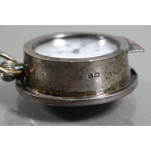 411 - A small steel cased fob watch, the white enamelled dial with roman numerals with subsidiary seconds,... 