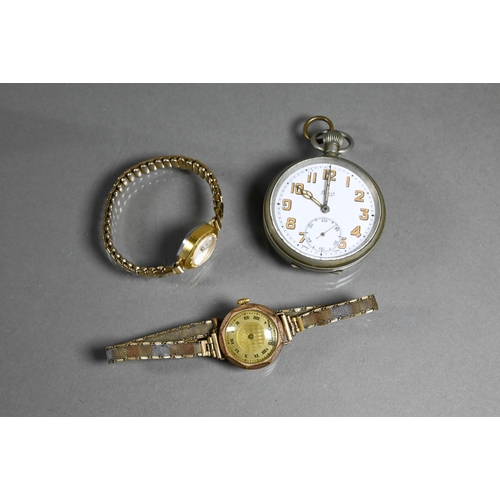 416 - An Ingersoll ladies gilt cased wristwatch to/with an unbranded vintage wristwatch and a Limit fob wa... 