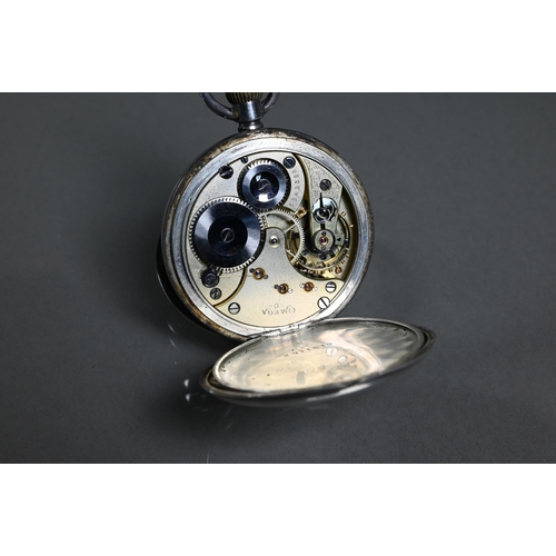 418 - A silver cased Omega pocket watch, 50 mm dia. approx. 3 toz all-in