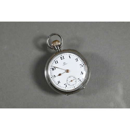 420 - A small Omega .925 cased miniature fob watch, the white enamelled dial with Arabic numerals and subs... 