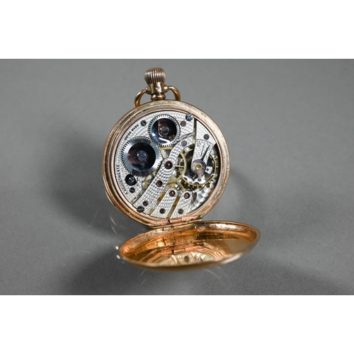 421 - A 9ct gold cased pocket watch, Swiss made, sixteen jewel movement, the white enamelled dial with rom... 