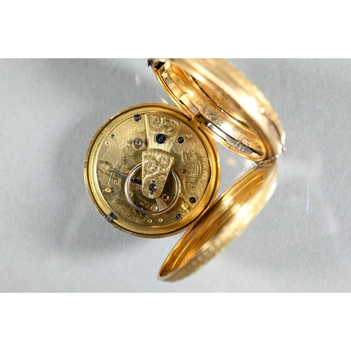 422 - Thomas Russell & Son, 59179, an 18ct gold cased hunter pocket watch, heavilly chase engraved ove... 