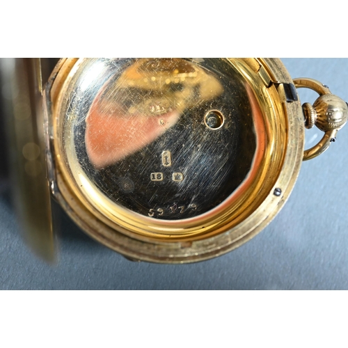 422 - Thomas Russell & Son, 59179, an 18ct gold cased hunter pocket watch, heavilly chase engraved ove... 