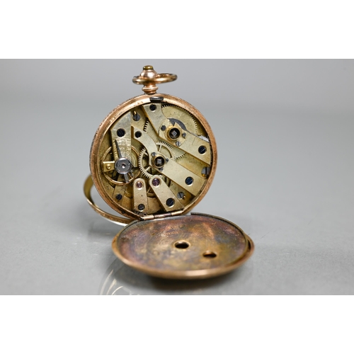 424 - An antique 14ct gold cased fob watch, chased engraving overall with gilt dial and key wind movement,... 