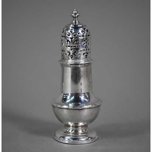 60 - A Georgian silver pounce-pot of baluster form, Samuel Welder (1730-36 no date or assay marks), 12cm ... 