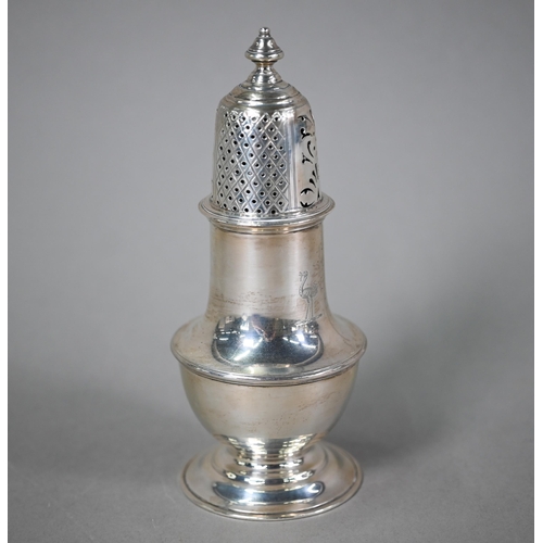 67 - An Edwardian heavy quality silver baluster sugar caster, Henry Stratford Ltd, Sheffield 1906, 8.1oz,... 