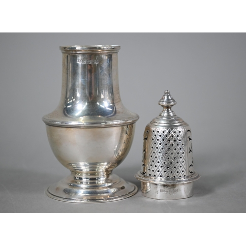 67 - An Edwardian heavy quality silver baluster sugar caster, Henry Stratford Ltd, Sheffield 1906, 8.1oz,... 