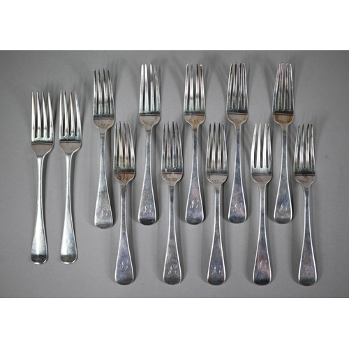 80 - A set of ten George IV silver old English pattern table forks, Jonathan Hayne, London 1825, to/w a p... 