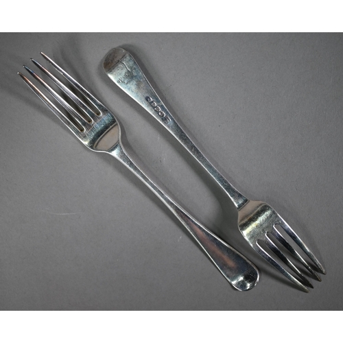 80 - A set of ten George IV silver old English pattern table forks, Jonathan Hayne, London 1825, to/w a p... 