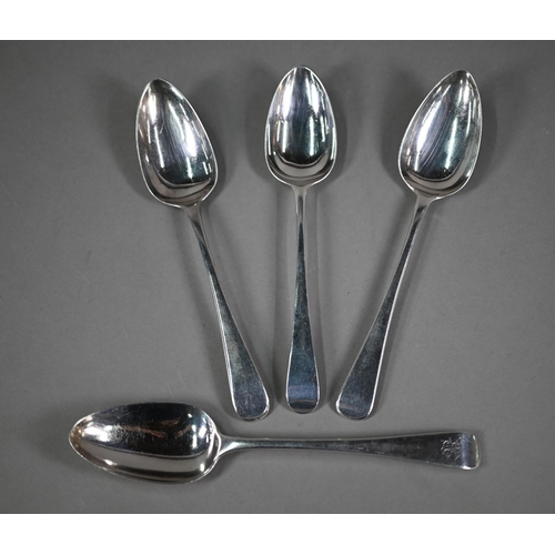 81 - Four various George III old English pattern silver tablespoons - one by Peter & William Bateman,... 