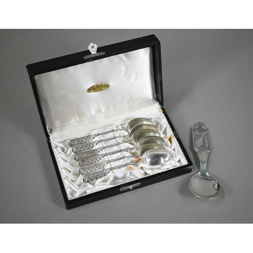 84 - A cased set of six .830 grade coffee spoons with engraved diamond design on the stems, Brødrene Lohn... 