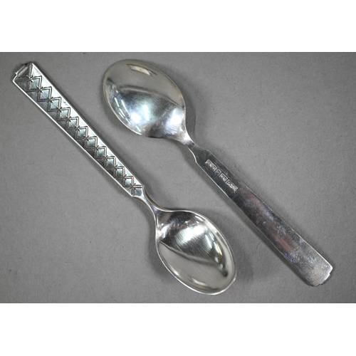 84 - A cased set of six .830 grade coffee spoons with engraved diamond design on the stems, Brødrene Lohn... 