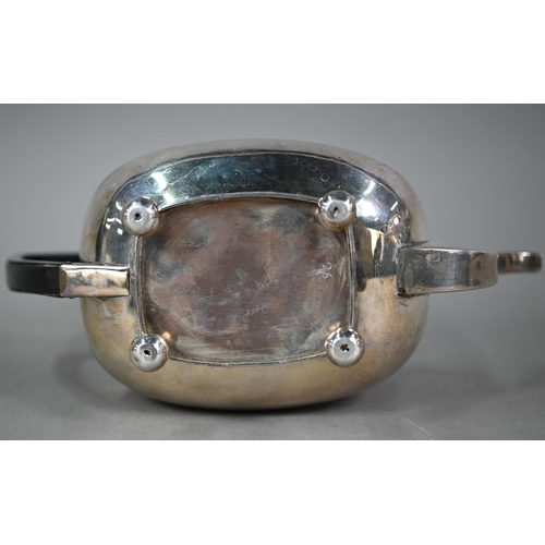 91 - A George III silver teapot of oblong form, with ebonised finial and handle, egg and dart moulded rim... 