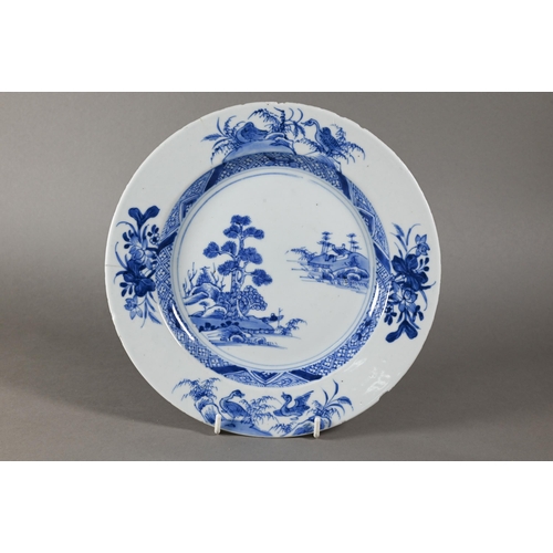 451 - Three 18th century Chinese blue and white export plates, the two circular examples painted in underg... 