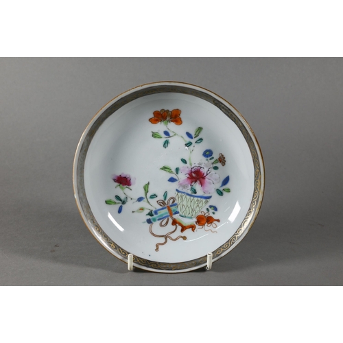 452 - Two 18th century Chinese famille rose dishes, painted with floral designs in polychrome enamels, 15.... 