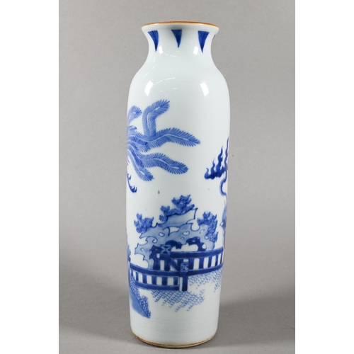 469 - A Chinese Transitional style blue and white sleeve vase, painted in rich tones of underglaze blue wi... 