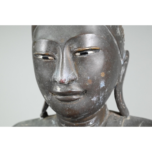 470 - A large 19th century Burmese Mandalay style bronze Shakyamuni Buddha, seated in the lotus position o... 