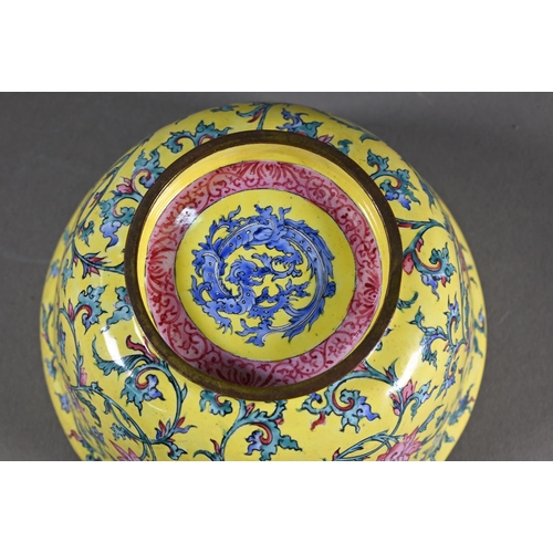 484 - A Chinese Canton enamel yellow-ground bowl, cover and stand, Qianlong period (1736-95) Qing dynasty,... 