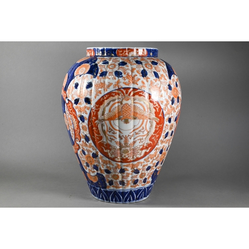 493 - A 19th century Japanese Imari lobed ovoid vase, Meiji period (1868-1912) painted with floral designs... 