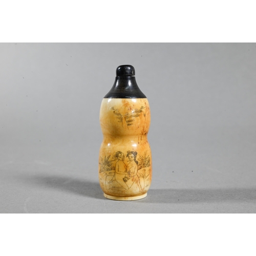 498 - Three Japanese turned bone and hardwood mounted scent bottles to/w a bone section possibly from a ta... 