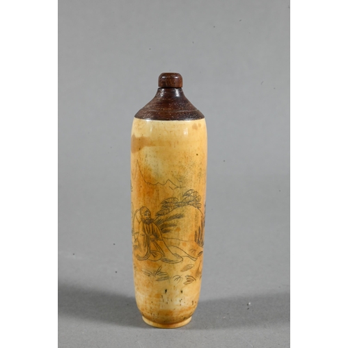 498 - Three Japanese turned bone and hardwood mounted scent bottles to/w a bone section possibly from a ta... 