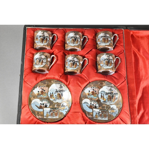 500 - A late 19th Japanese boxed coffee set comprising six cups (5 cm high) and six saucers (11.5 cm diame... 
