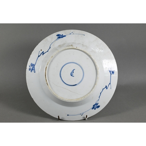 514 - An 18th century Chinese blue and white octagonal plate painted with pagoda landscape design and flor... 