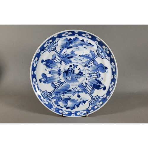 514 - An 18th century Chinese blue and white octagonal plate painted with pagoda landscape design and flor... 