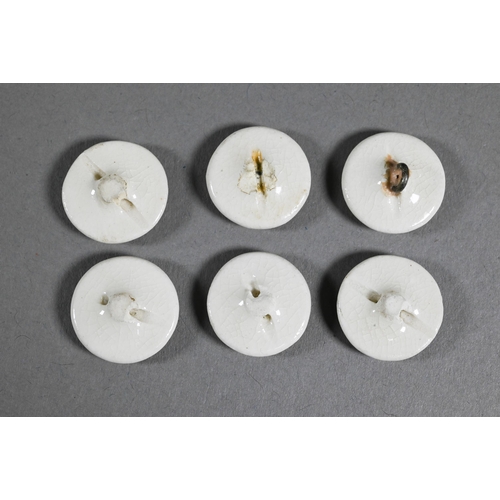 517 - Six early 20th century Japanese ceramic buttons gilded and painted in polychrome enamels with Geisha... 