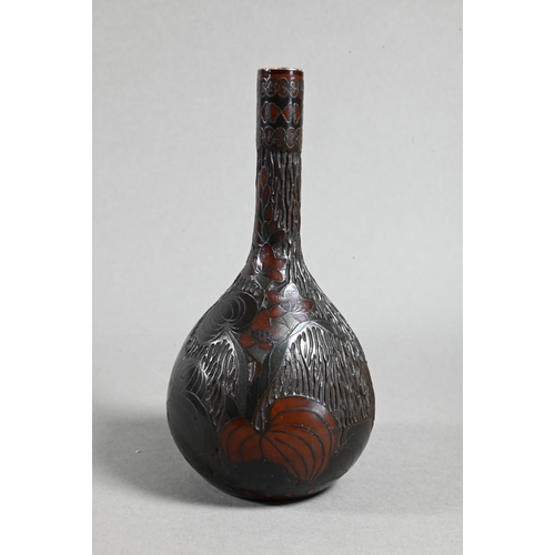 536 - A late 19th century Japanese Totai-Shippo 'tree bark' bottle vase decorated with cloisonne butterfly... 