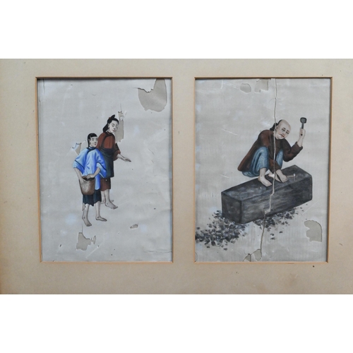 543 - A small collection of 19th century Chinese export paintings on pith paper, four depictions of tradit... 