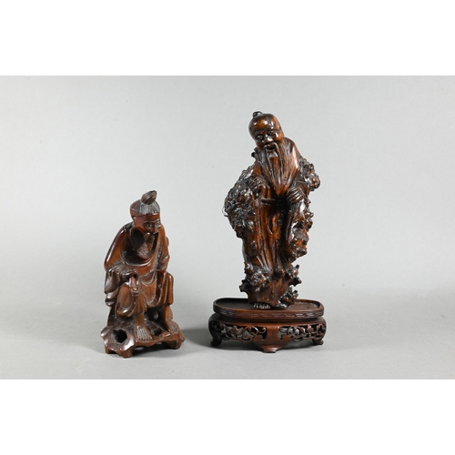 545 - A 19th century Chinese carved burr root wood figure, possibly Shou-Lao (Daoist God of Longevity) mou... 