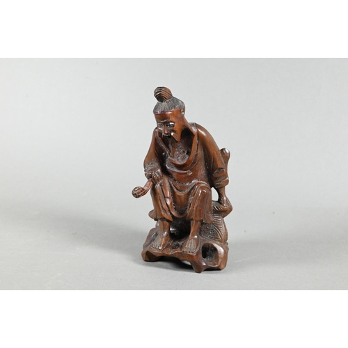 545 - A 19th century Chinese carved burr root wood figure, possibly Shou-Lao (Daoist God of Longevity) mou... 