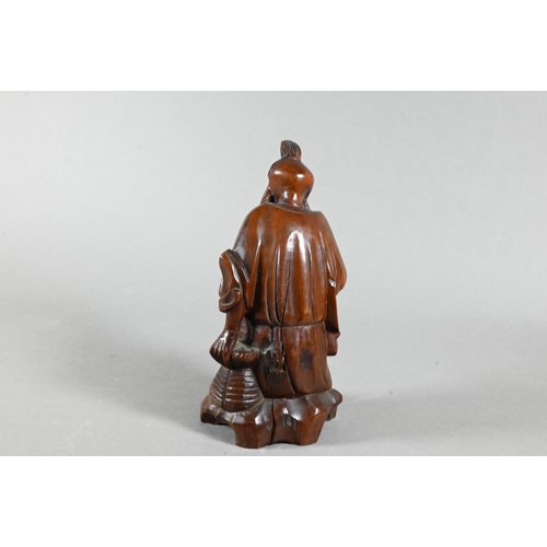 545 - A 19th century Chinese carved burr root wood figure, possibly Shou-Lao (Daoist God of Longevity) mou... 