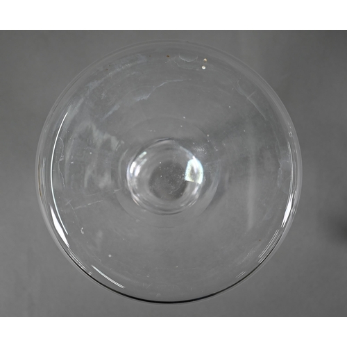 554 - An antique (possibly Irish) cut glass stemmed bowl on square base, 23 cm diameter, to/w a pair of an... 