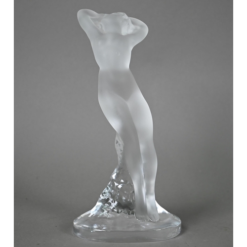 566 - A Lalique frosted glass figure of a standing female nude, etched 'Lalique, France', 24 cm high