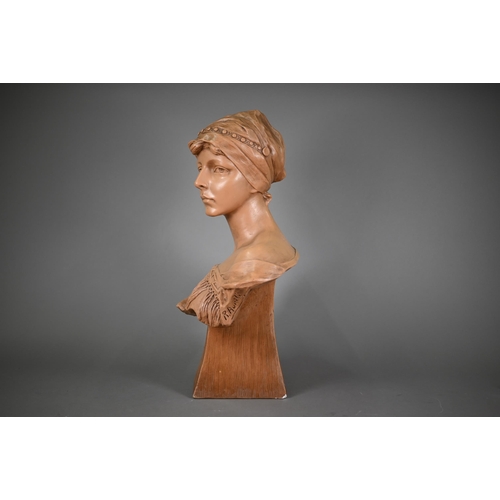 567 - Richard Aurili (Italian, 1834-c1914) - A large glazed terracotta bust of a young woman, no 869, 54 c... 